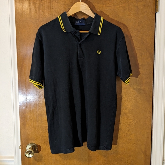 Fred Perry Other - Fred Perry Black Yellow Stripe Twin Tip Short Sleeve Polo Shirt